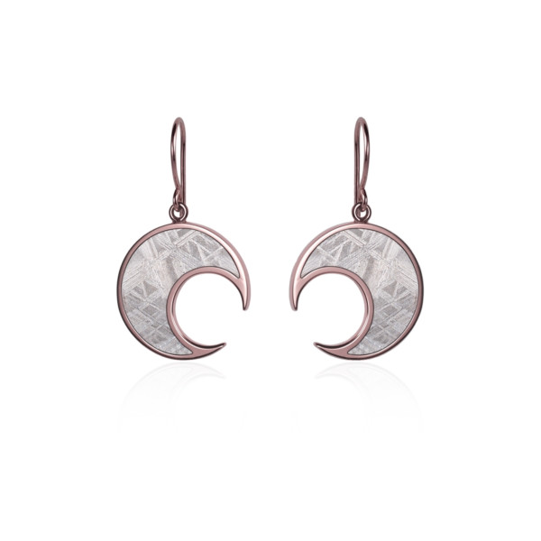 Meteorite moon and red gold earrings