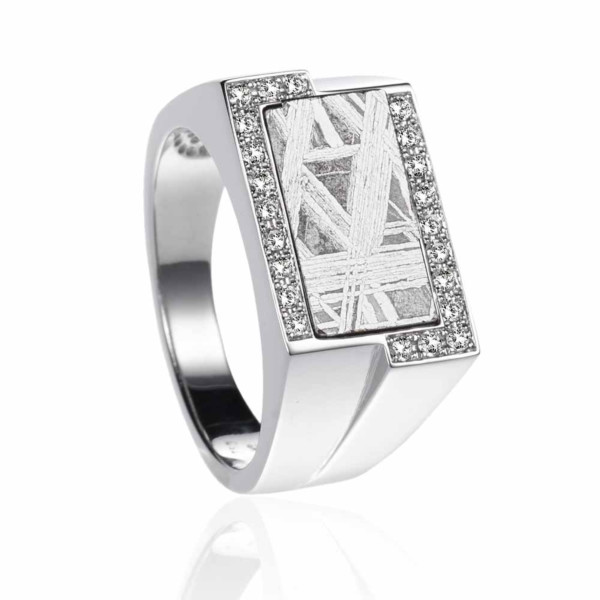 Meteorite and diamond signet ring