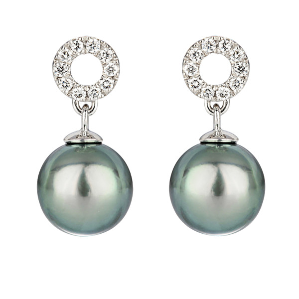 Tahitian Pearl earrings round white gold and diamonds 