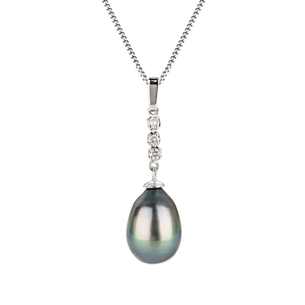 Tahitian pearl pendant white gold and 3 diamonds 
