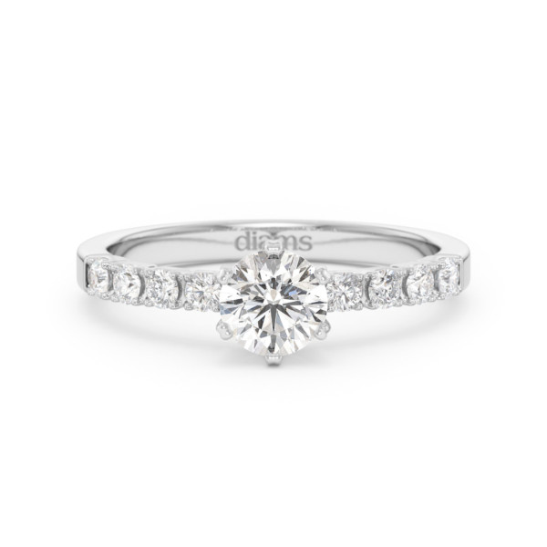     Ein Blanche-Neige Diamant-Solitärring aus Weißgold, besetzt mit einem GIA-zertifizierten Brillanten von 0,50 Karat, Vorderansicht, freigestellt auf weißem Hintergrund