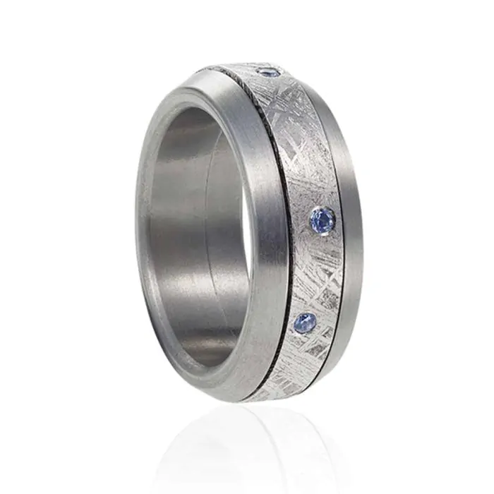 Bague meteorite Yogo saphirs et acier