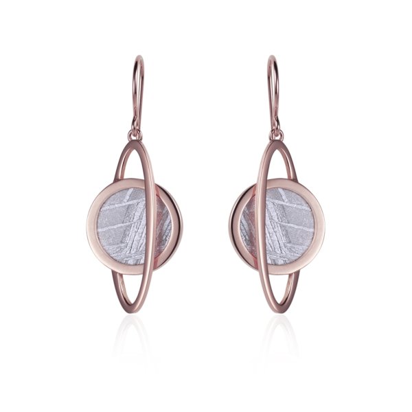 Boucles d’oreilles météorite Saturne et or rouge