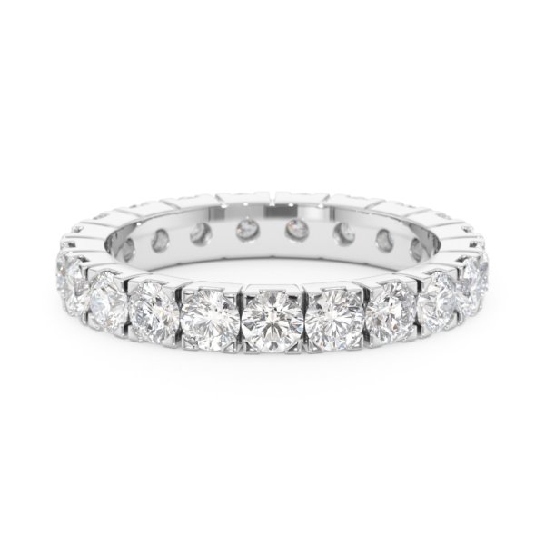     A 2.00 carat diamond eternity ring in 18k white gold, front view, isolated on a white backgroun
