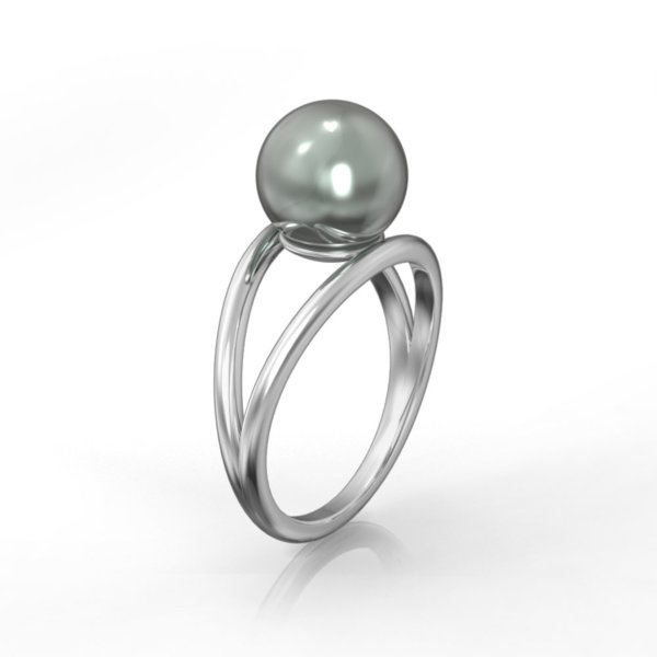 Black tahitian pearl double ring 