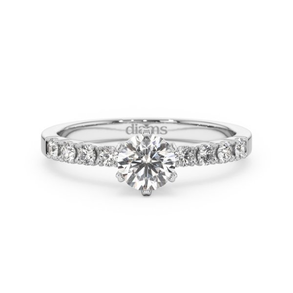 Diamant-Solitärring Blanche-Neige, 0,50 Karat GIA-zertifizierter Diamant mit pavégefassten Schulterdiamanten, Vorderansicht