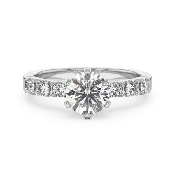 Diamant-Solitärring Blanche-Neige, 1 Karat GIA-zertifizierter Diamant mit pavégefassten Schulterdiamanten, Vorderansicht