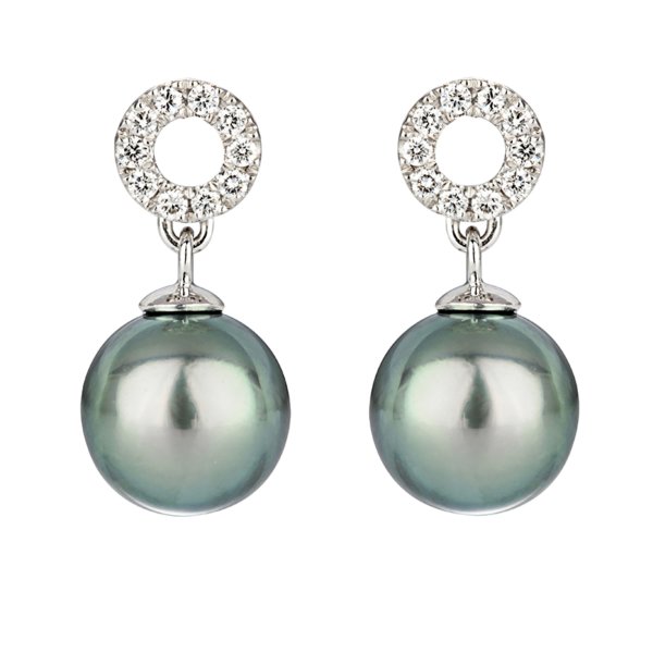 Tahitian Pearl earrings round white gold and diamonds 