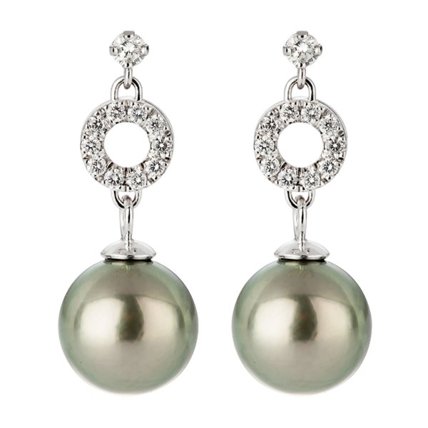 Royal Tahitian Pearl earrings white gold and diamonds