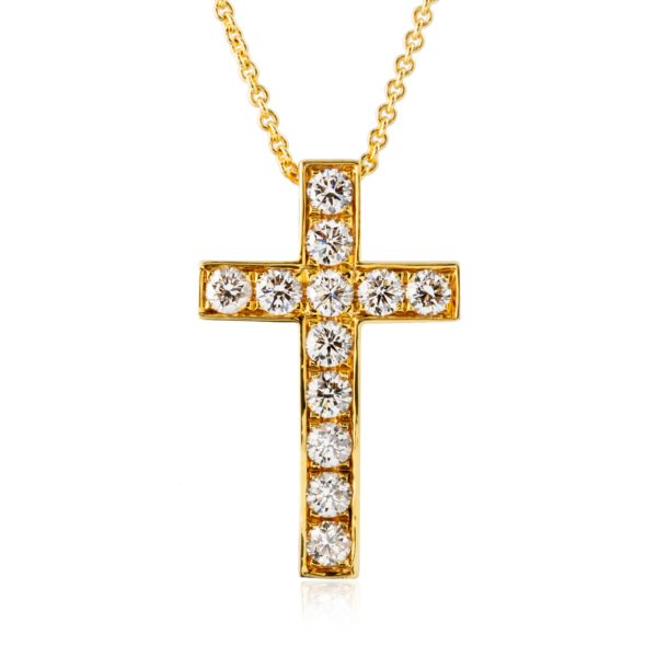 Yellow gold and diamond cross pendant