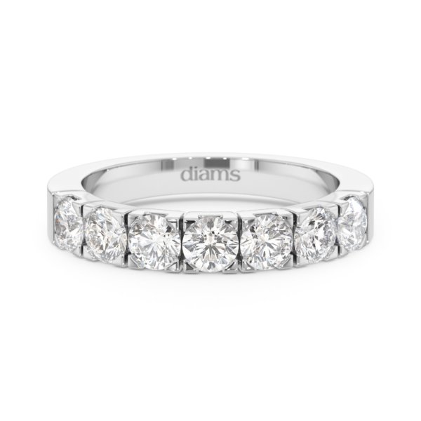    A 1.15 carat diamond half eternity ring in 18k white gold, front view, isolated on a white background