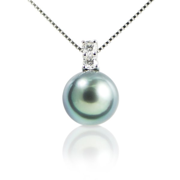 Tahitian pearl pendant white gold and 2 diamonds 