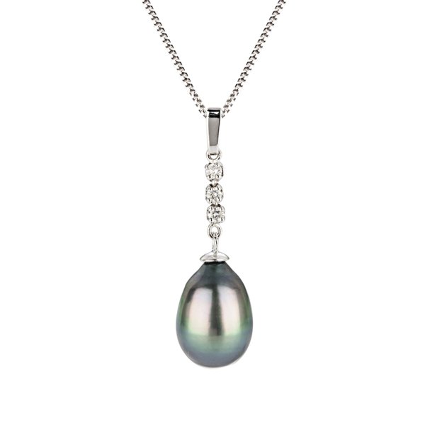 Tahitian pearl pendant white gold and 3 diamonds 
