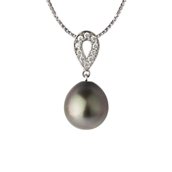 Tahitian pearl pendant drop white gold and diamonds 