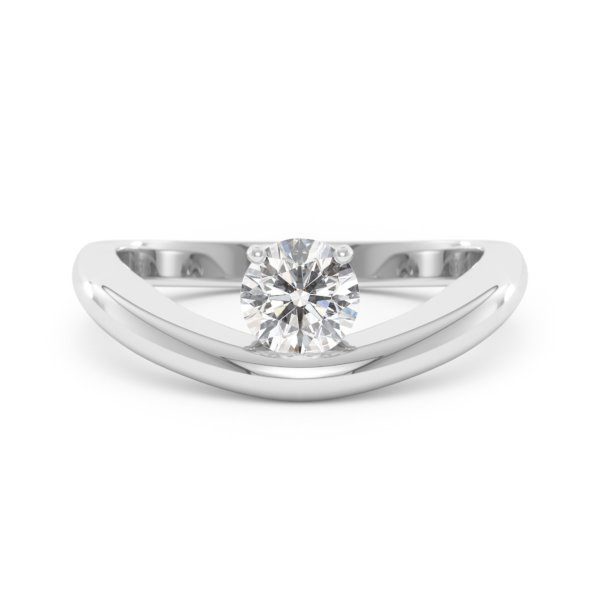     An Océan diamond solitaire ring set with a 0.50 carat GIA certified round brilliant cut diamond in white gold, front view, isolated on a white background