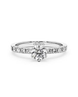 Blanche-Neige diamond solitaire ring, 0.50 carat GIA-certified diamond with pavé-set shoulder diamonds, front view
