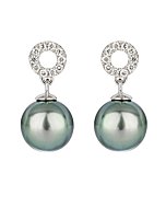 Tahitian Pearl earrings round white gold and diamonds 