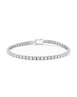 Bracelet rivière de diamants en or gris 750, serti de 54 diamants taille brillant total 2,00 ct en qualité G SI, vue détail fermoir sur fond blanc 