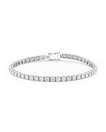 Bracelet rivière de diamants en or gris 750, serti de 50 diamants taille brillant total 3,00 ct en qualité G SI, vue en entier sur fond blanc