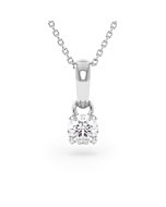     A 0.50 carat GIA certified diamond pendant in white gold with its chain, front view, isolated on a white background