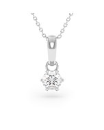     A 0.50 carat GIA certified six-prong diamond pendant in white gold with its chain, front view, isolated on a white background