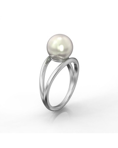 Bague double avec une perle blanche