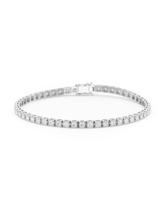 Bracelet rivière de diamants en or gris 750, serti de 54 diamants taille brillant total 2,00 ct en qualité G SI, vue détail fermoir sur fond blanc 