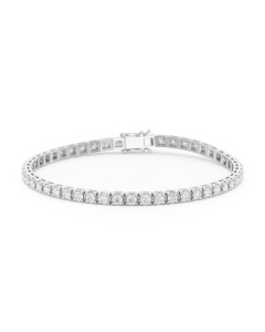 Bracelet rivière de diamants en or gris 750, serti de 50 diamants taille brillant total 3,00 ct en qualité G SI, vue en entier sur fond blanc