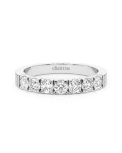 A 0.70 carat diamond half eternity ring in 18k white gold, front view, isolated on a white background