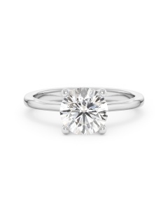     A 1.50 carat diamond four-prong solitaire ring in white gold, front view, isolated on a white background