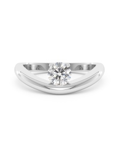     An Océan diamond solitaire ring set with a 0.50 carat GIA certified round brilliant cut diamond in white gold, front view, isolated on a white background