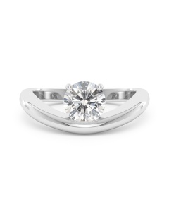     An Océan diamond solitaire ring set with a 1.00 carat GIA certified round brilliant cut diamond in white gold, front view, isolated on a white background